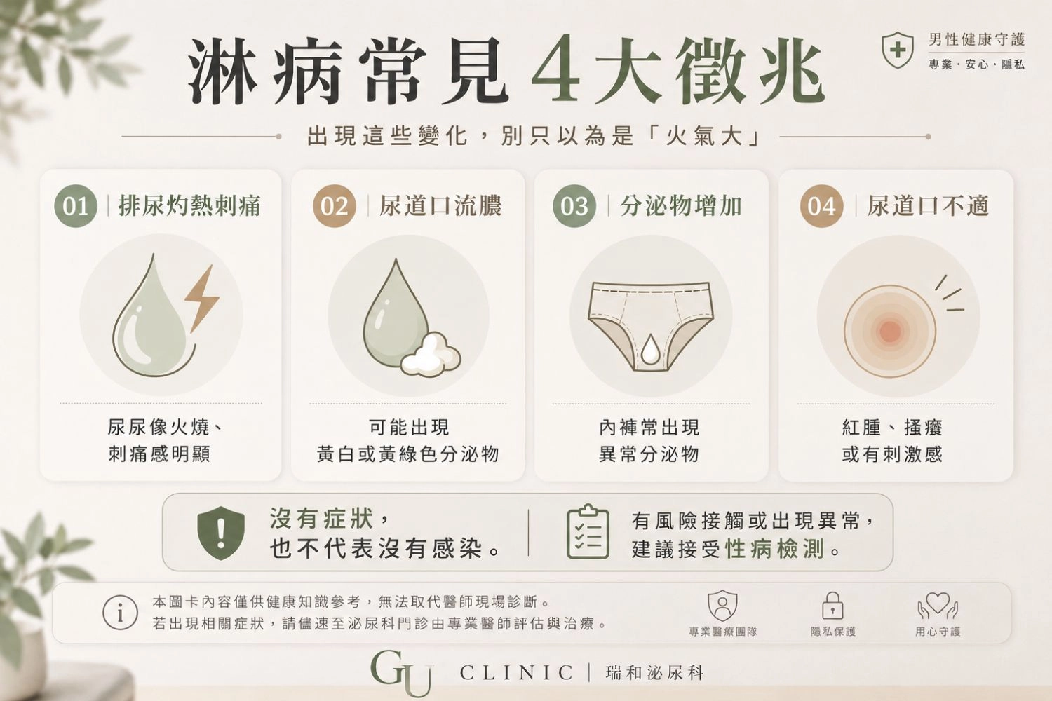 尿尿灼熱、流膿?認識淋病常見4大徵兆 淋病常見4大徵兆:排尿灼熱刺痛、尿道口流膿、分泌物增加及尿道口不適,無症狀也可能感染|瑞和泌尿科